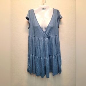 SEE YOU MONDAY Women's Large low vneck cap sleeve tiered babydoll mini dress